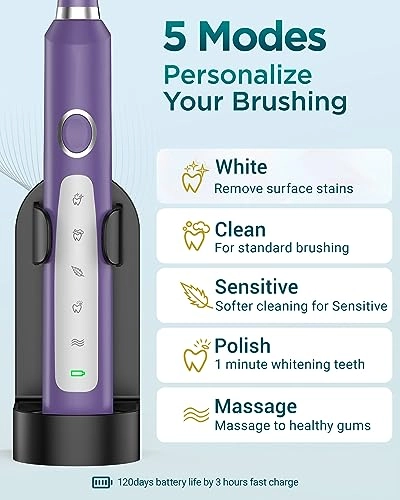 Electric Toothbrush - 8 Brush Heads 5 Modes 2 Minute Timer