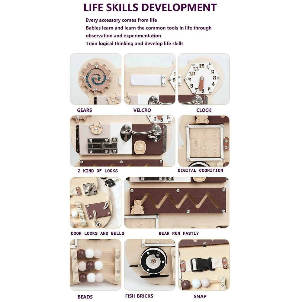 Kids Wooden Activity Busy Board - Suitable for 12 months & above