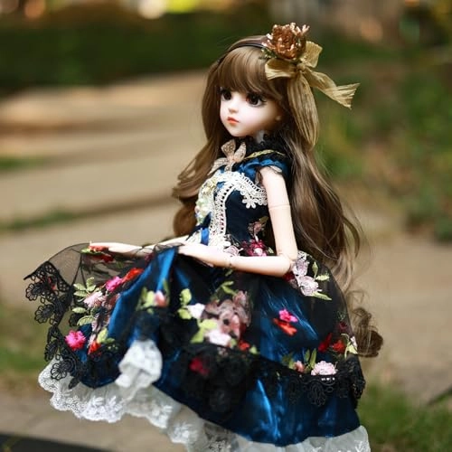 BJD Doll - Brown Curly Fringe Hair Beige Vest Set 22 Joints Ages 15+