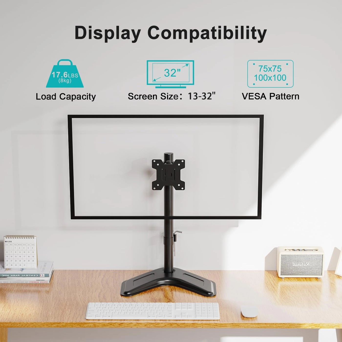 Vertical Single Monitor Stand - Single 42 Inch 75x75 mm 100x100 mm