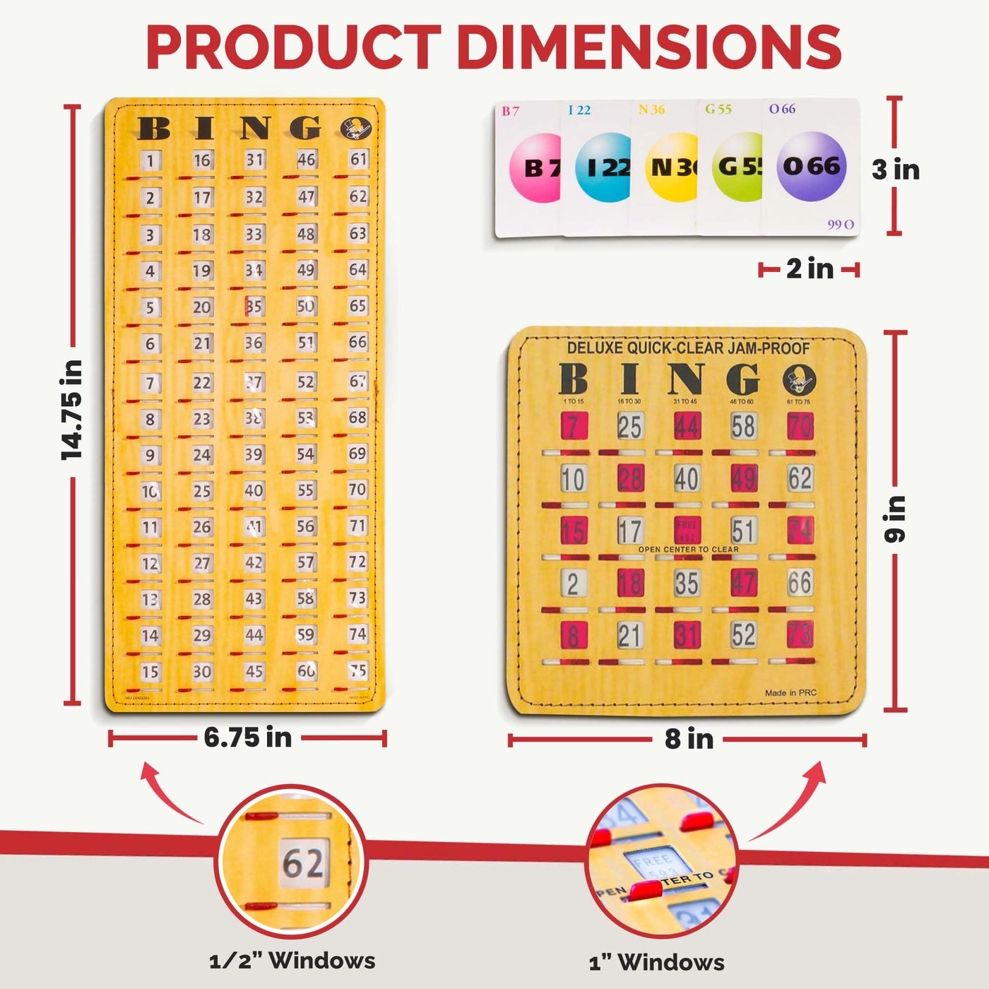 Jam-Proof Bingo Cards - Sliding Windows 50 Reusable Shutter Cards 75 Calling Cards