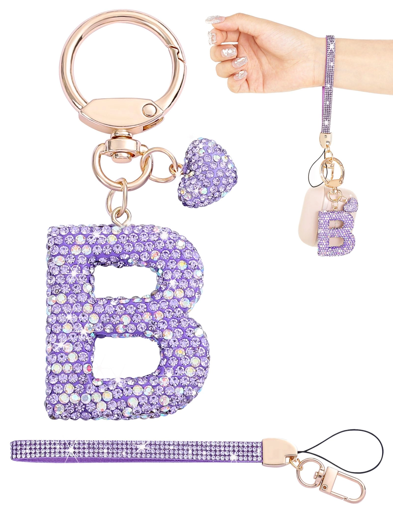 Initial Keychain - L Purple Rhinestone
