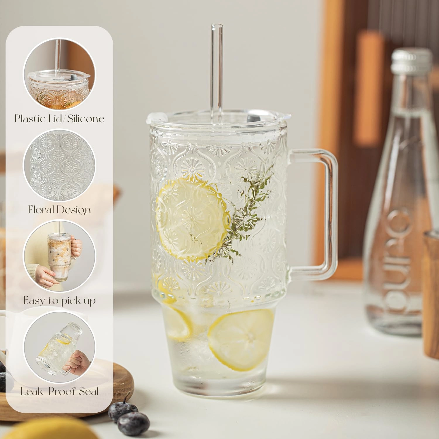 Begonia Pattern Glass Tumbler - 2 pcs