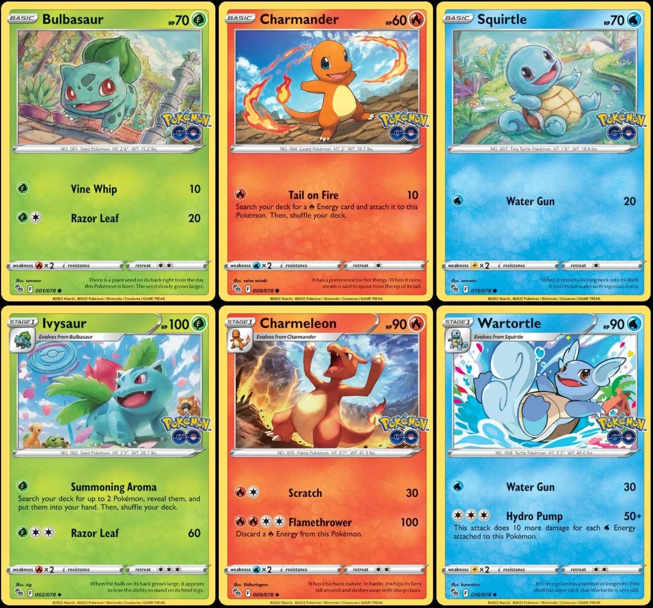 Pokmon Ivysaur Charmeleon Wartortle - Kanto Starters - 002/078 009/078 016/078