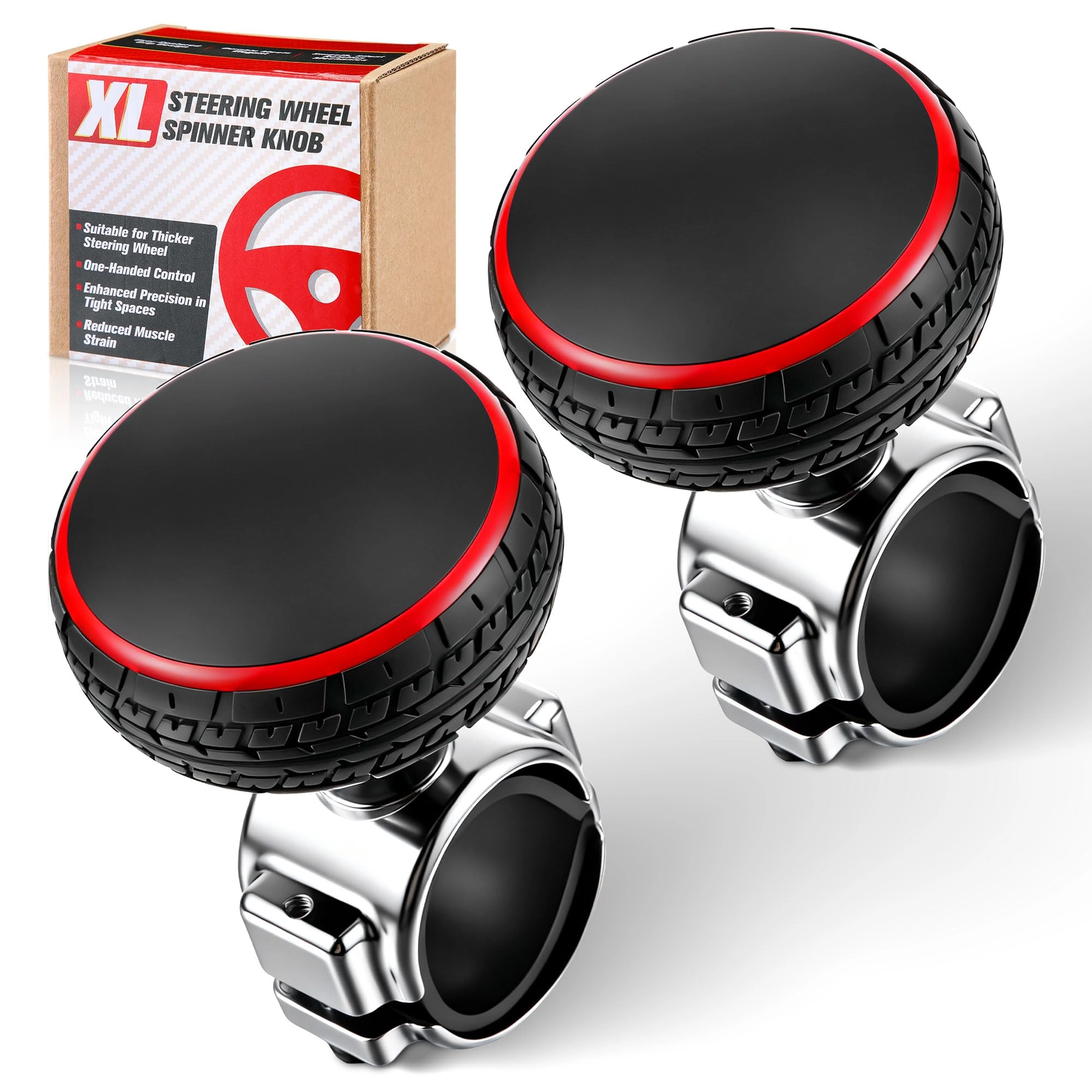 avenuebool Steering Wheel Knob Spinner - 2 Pack Large Red Black