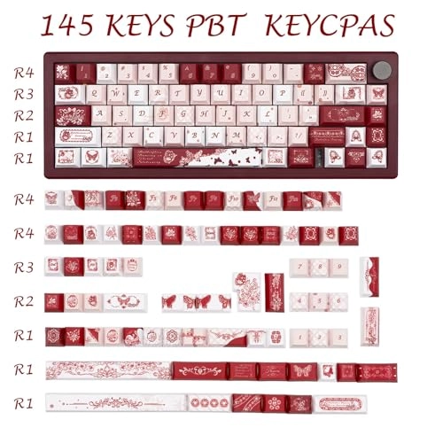 Gradient Cute Pink and White Keycaps Set - ANSI/ISO Keycaps Puller