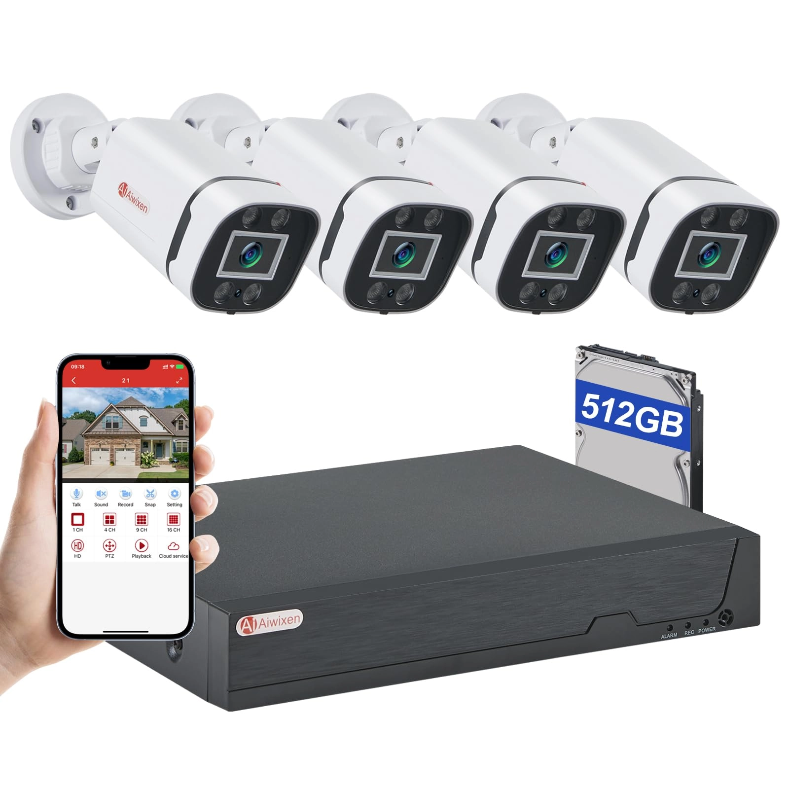 Aiwixen 8CH H.265+ CCTV Camera Security System - 4 Cameras 5MP