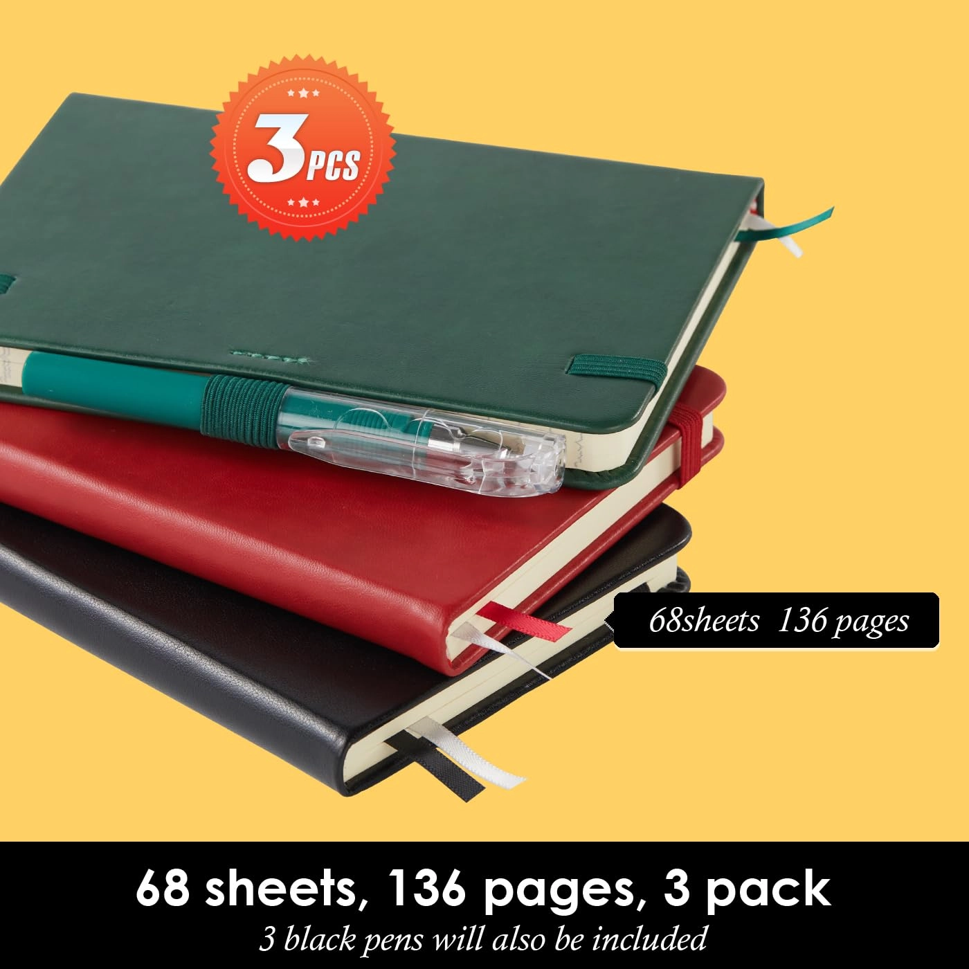 Small Notebook Journal - 68 Sheets 3 Pack Ruled