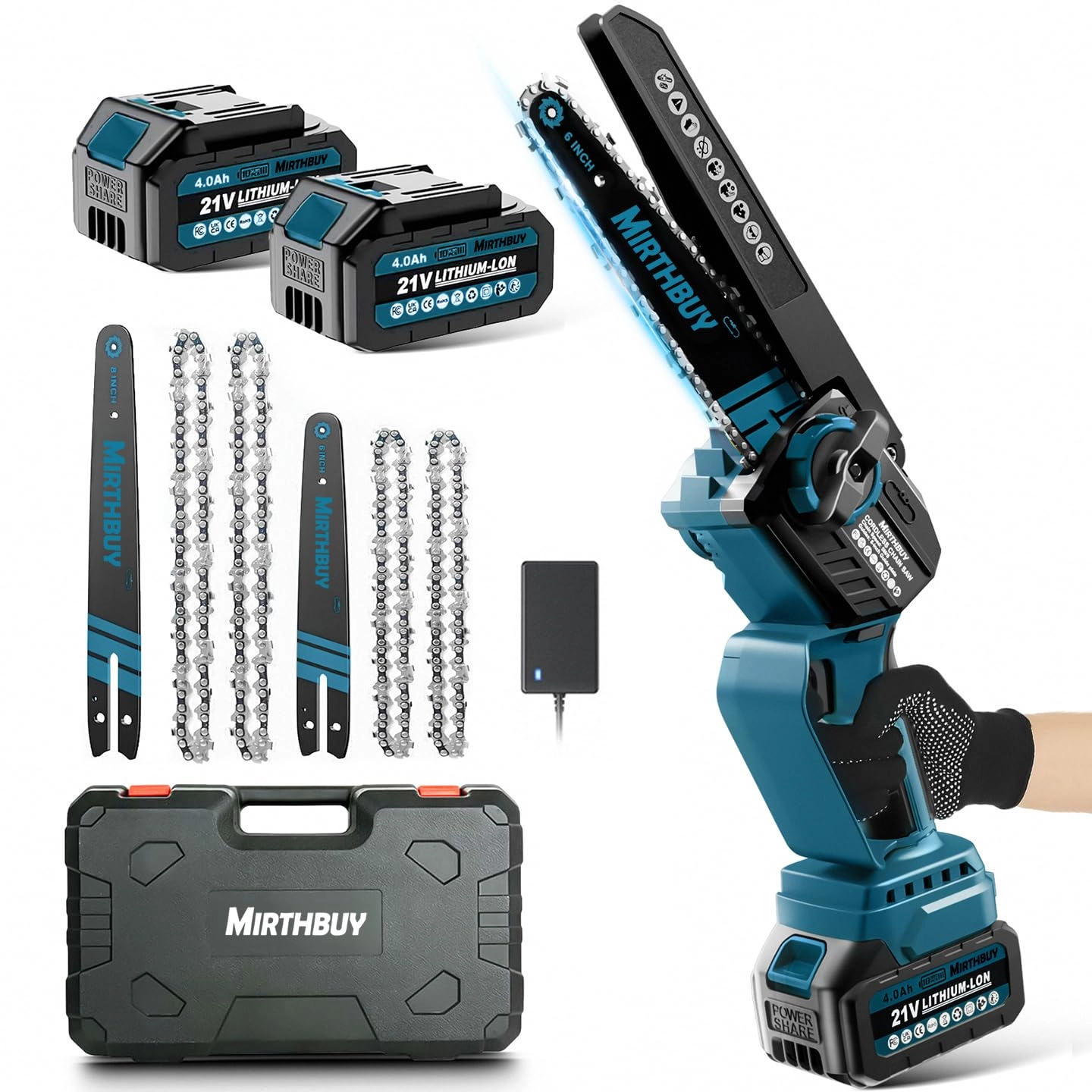 MIRTHBUY Mini Chainsaw - 6 & 8 Inch 8000 mAh Bundle
