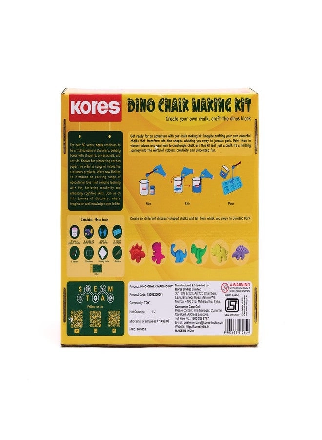 Dino Chalk Making Kit - DIY Chalk Craft Set Make 6 Colourful Dinosaur-Shaped Chalks Age 5+