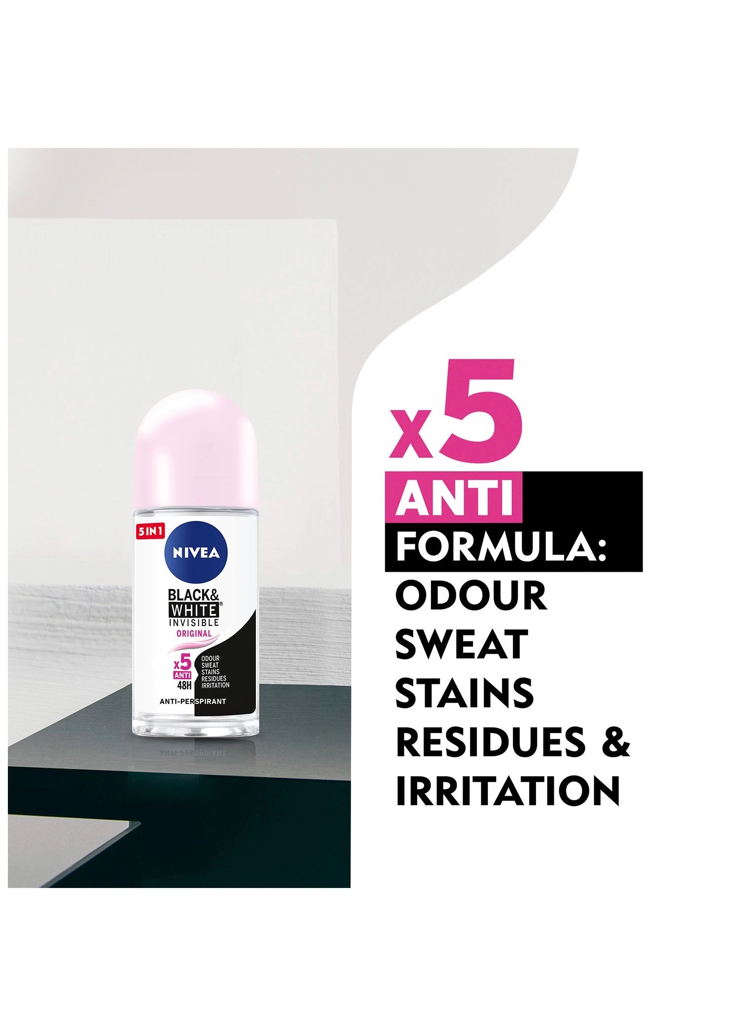 MEN Antiperspirant Roll-on - Black & White Invisible Protection Original 50ml