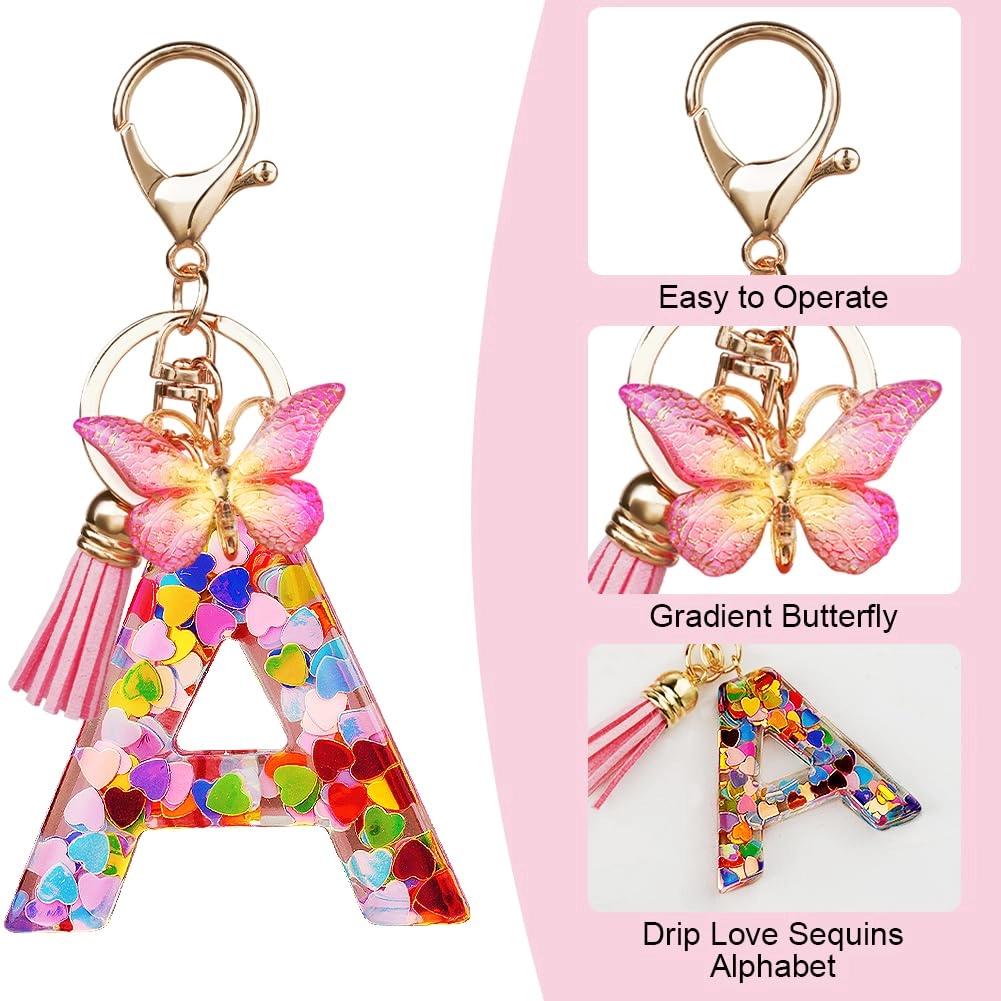 Initial Letter Keychain - Butterfly