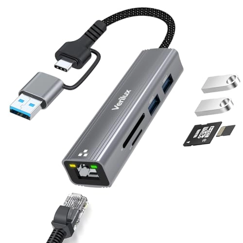 Verilux USB C Hub - 5 in 1 Ethernet RJ45 SD/TF Card Reader