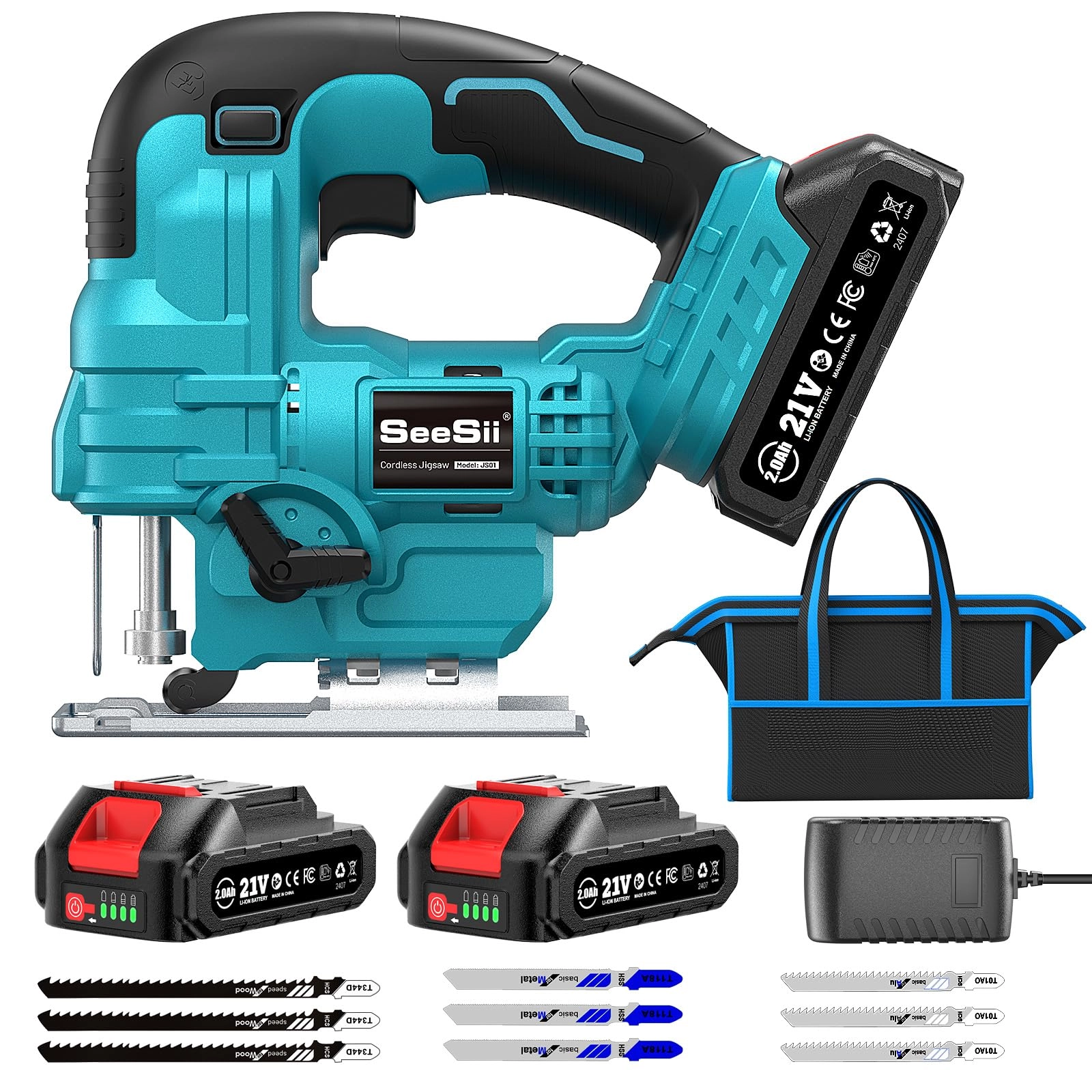 Seesii Cordless Jigsaw - 2 × 2.0Ah Batteries
