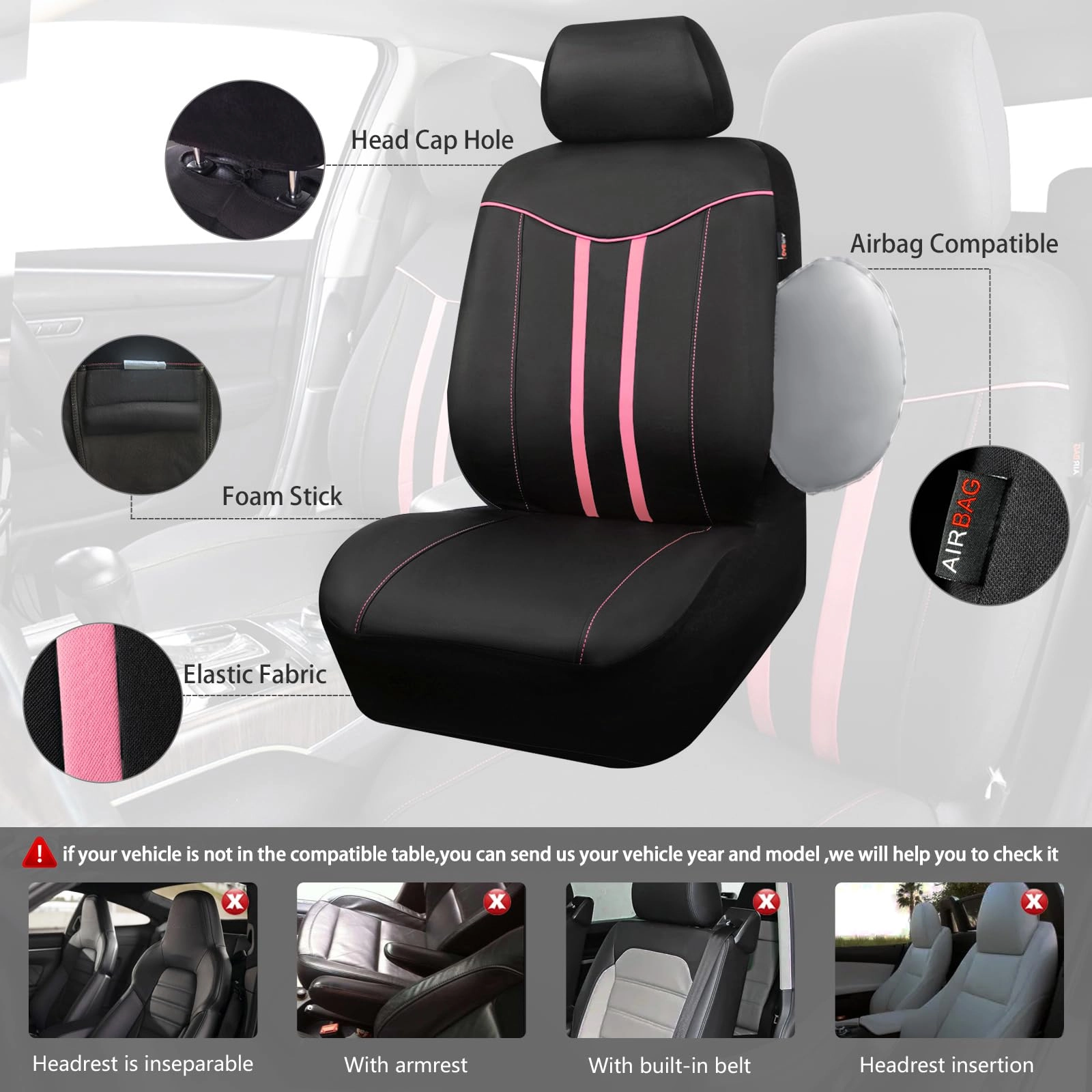 Car Seat Covers - Air Mesh Leather + Car Floor Mats - Waterproof + Steering Wheel Cover - Sporty