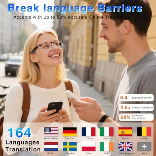 Ai Translation Smart Glasses - 164 Languages Color-Change Lens Bluetooth
