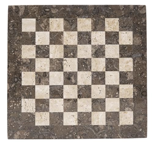 Marble Chess Board - 15 Inch Handmade Travertine and White Stone