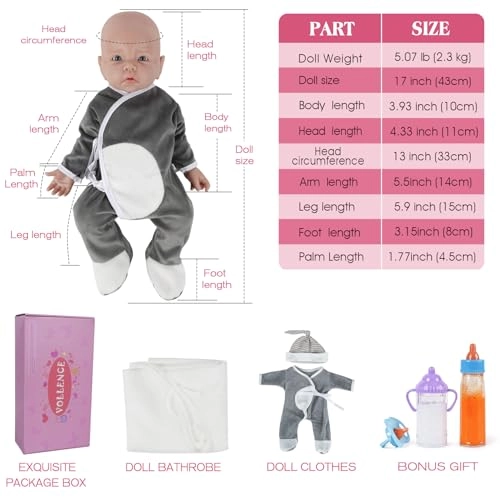 Reborn Baby Doll - 17 inch Silicone Boy Ages 3+