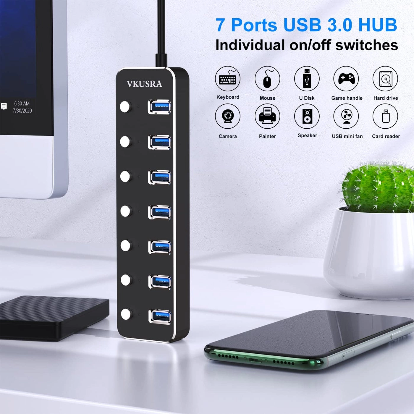 7 Port USB Hub 3.0 - Laptop & PC