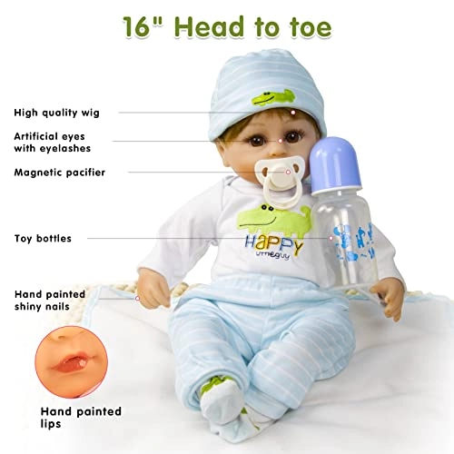 Reborn Baby Doll - 16" Silicone Vinyl Boy Gift Set