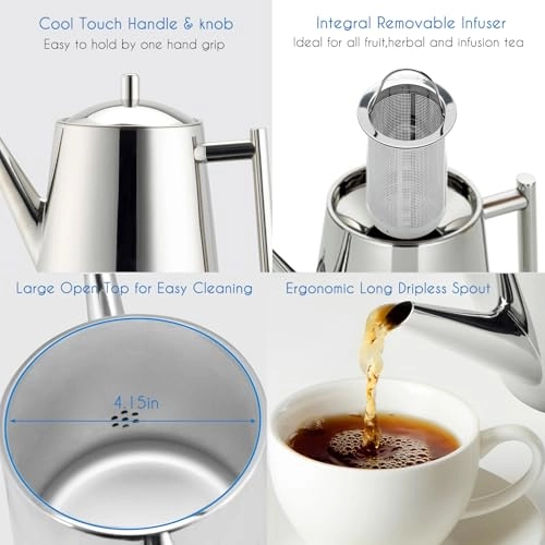Double Wall Tea Pot - Stainless Steel 304 1000 milliliter