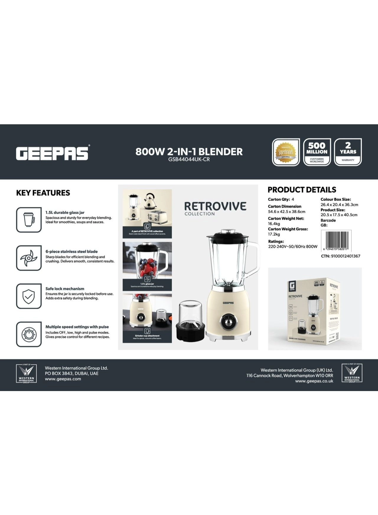 2-in-1 Blender with Grinder - 800 W