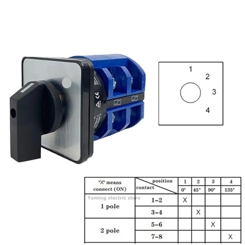 Changeover Cam Hands Rotary Switch - 63A 2 Pole 8 Terminals IP65