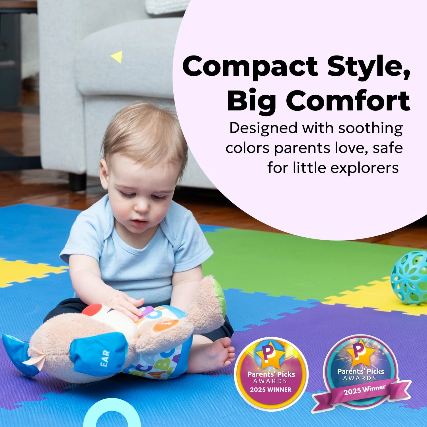 Baby Play Mat - 9 Tiles Cobalt-apricot-pine-gold