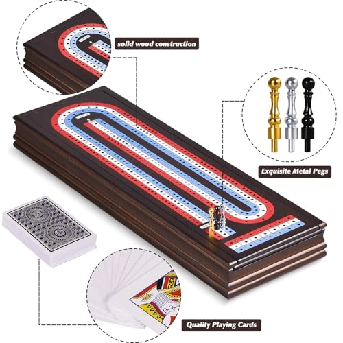 Cribbage Board - Magnetic 3-Track Scoreboard 9 Metal Pegs