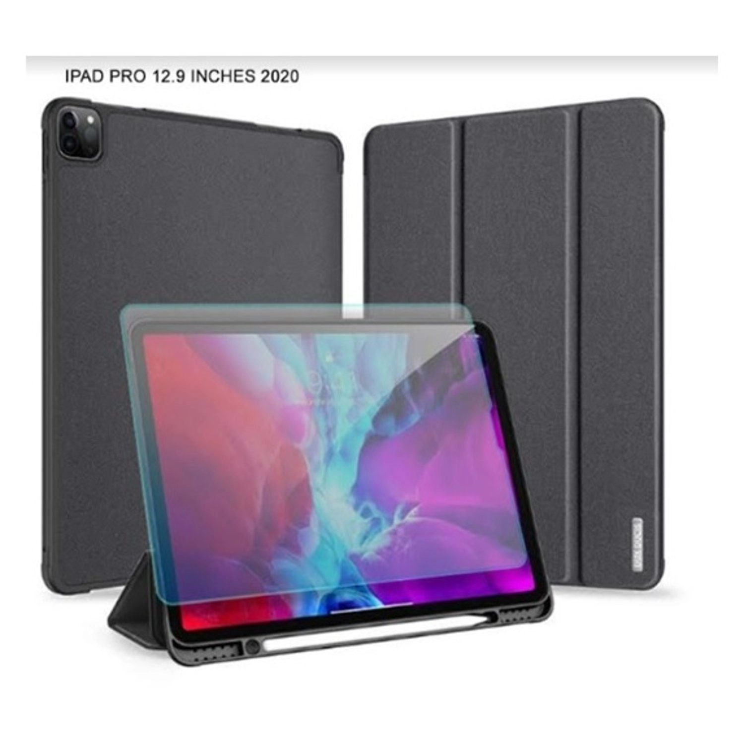 Max & Max TriFold Smart Folio Case with Pencil Holder and Tempered Glass for iPad Pro 12.9-inch (2020)