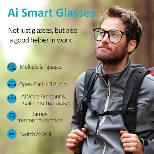 AI Smart Glasses - Bluetooth 5.4 Real-Time Translation Anti-Blue Light Lenses