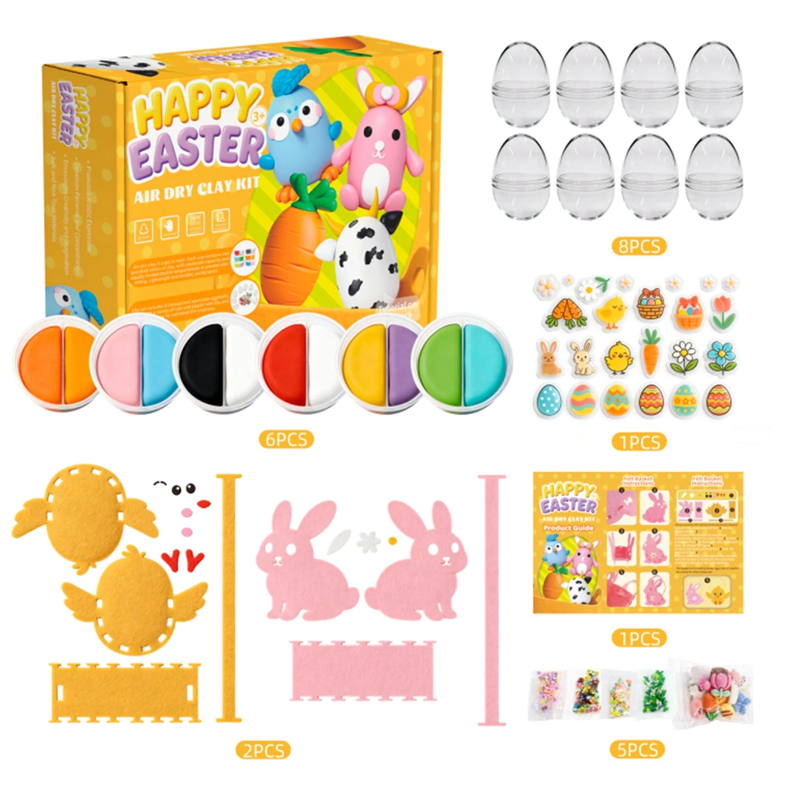 Eatser Crafts Kit - Air Dry Clay Easter Eggs Pack 8pcs.