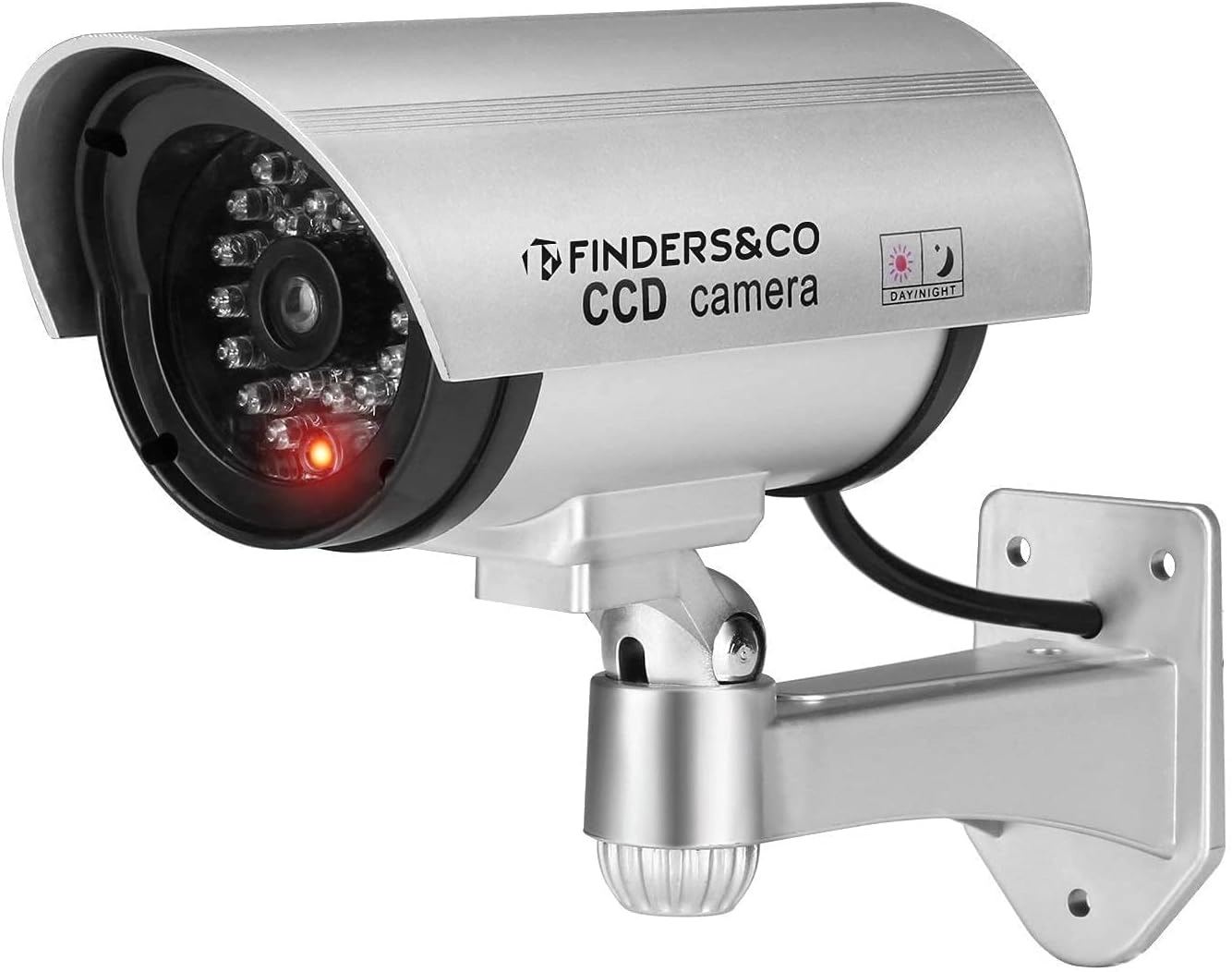 Dummy Security Camera - Solar Powered IR Red LED Light Silver