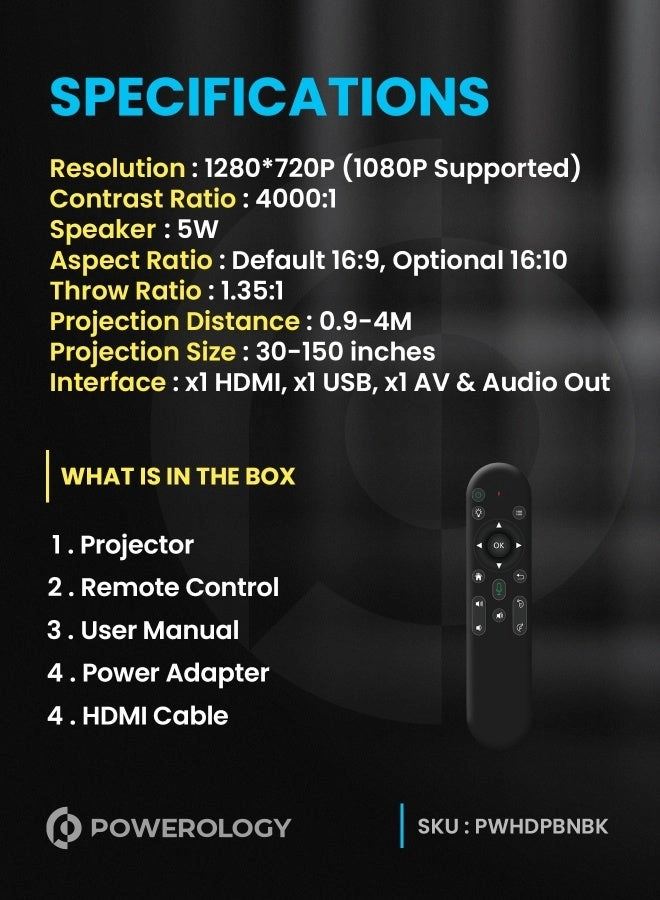 PWHDPBNBK 300 ANSI Lumens