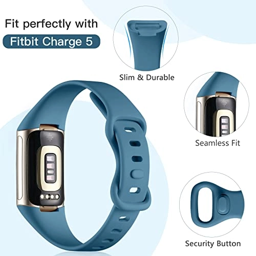 Soft Silicone Slim Watch Band for Fitbit Charge 5/Charge 6 - Black/Slate/Navy Blue/Pine Green
