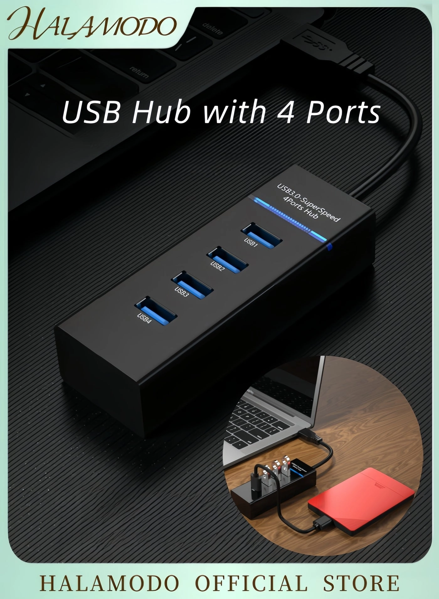 halamodo USB Hub - 4 Ports USB 3.0