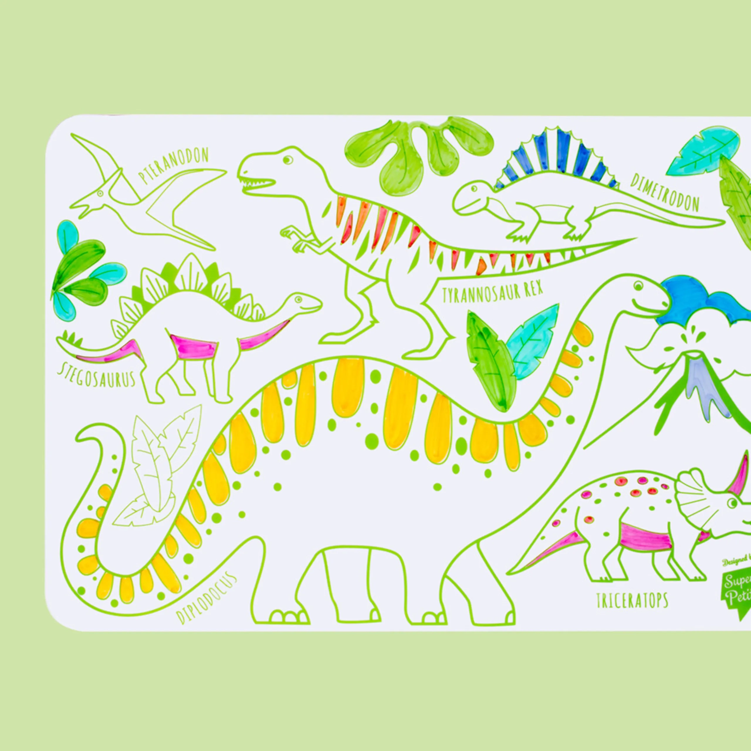 Dino Reversible Mini Playmat - 3 years+ + markers - 4 pieces