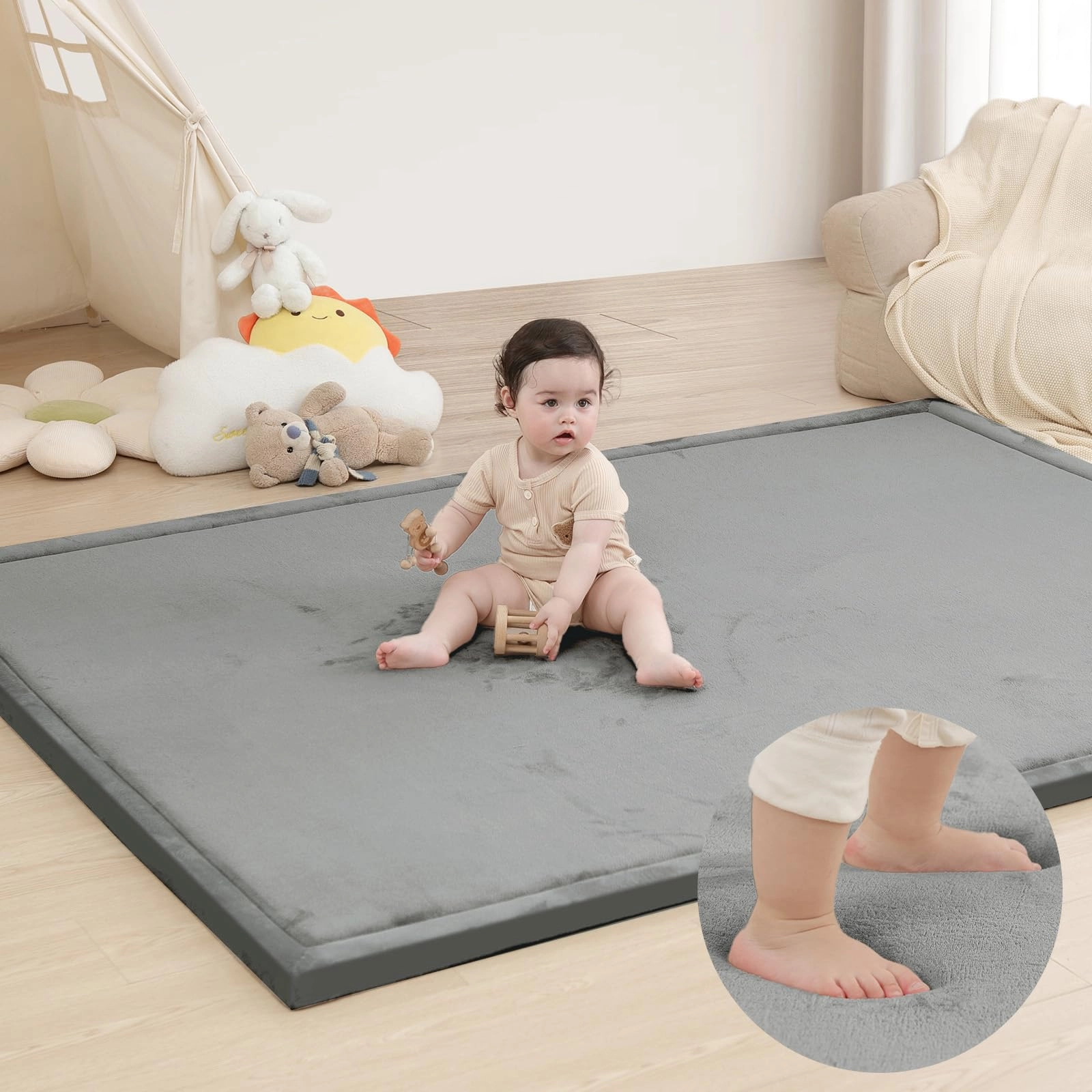 Baby Activity Play Mat - 79"x118" 1.3" Thick Cream