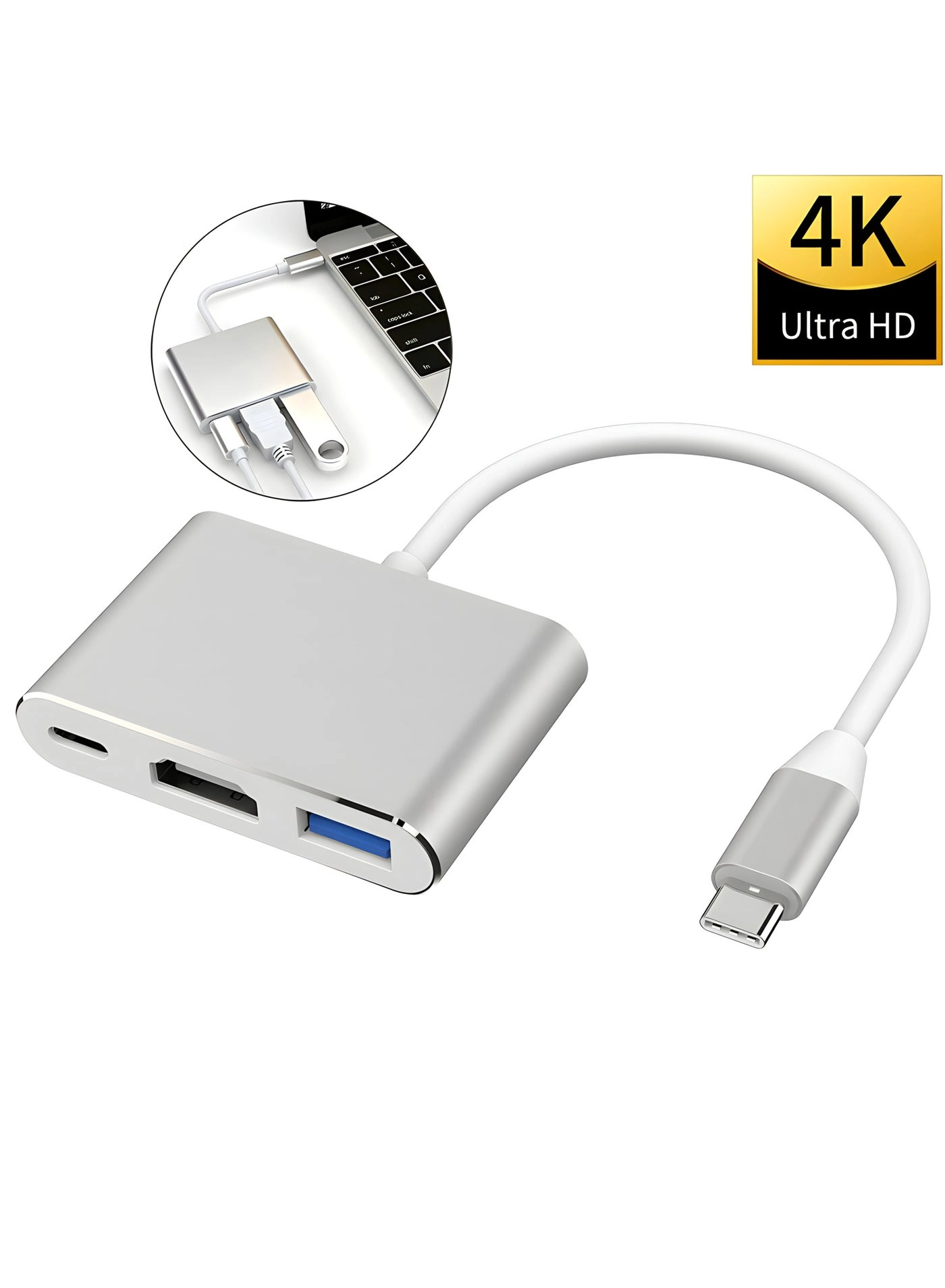3-In-1 Type C To HDMI Adapter HUB - 4K UHD USB3.0 USBC Power Delivery