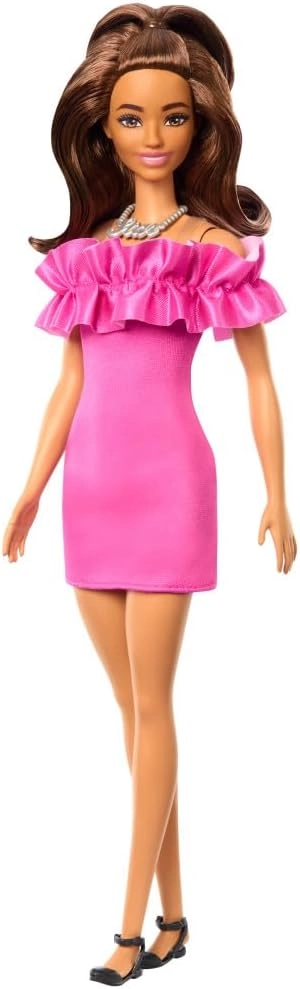 Barbie Fashionistas - #217 Brown Wavy Hair Pink Dress Ages 3+