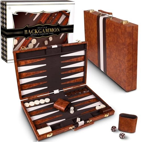 Backgammon Set - Leather Brown Medium