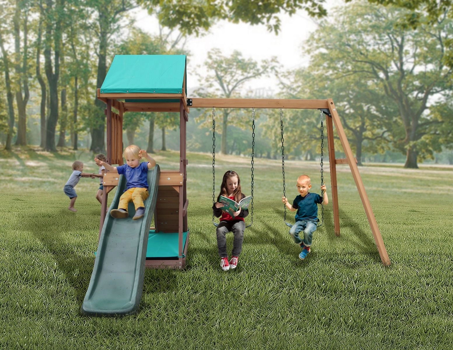 Matterhorn Swing Set & Playhouse - 285 x 263 x 220cm 52 KG