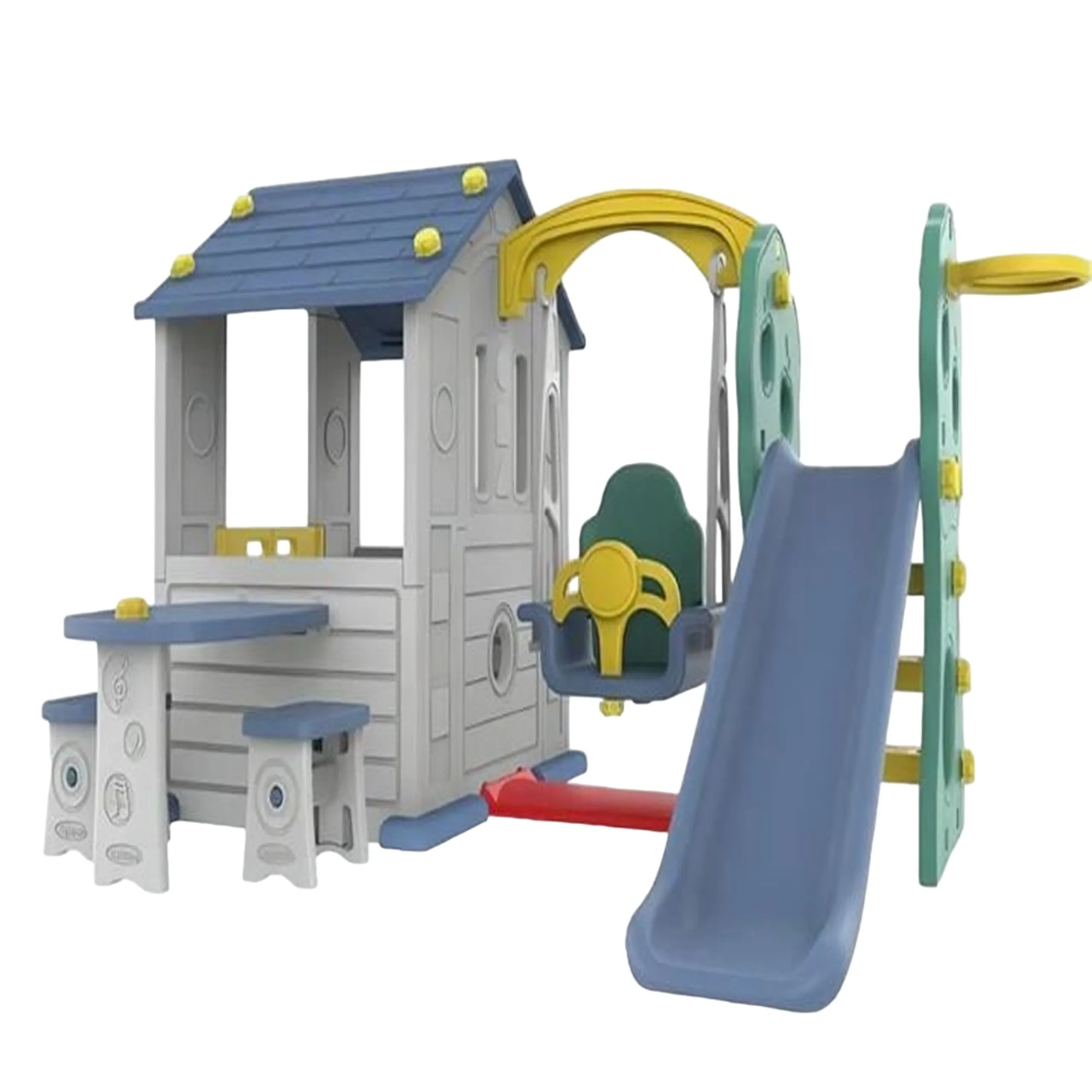 Panda's Tomo Playhouse - Slide With Baby Swing White & Red