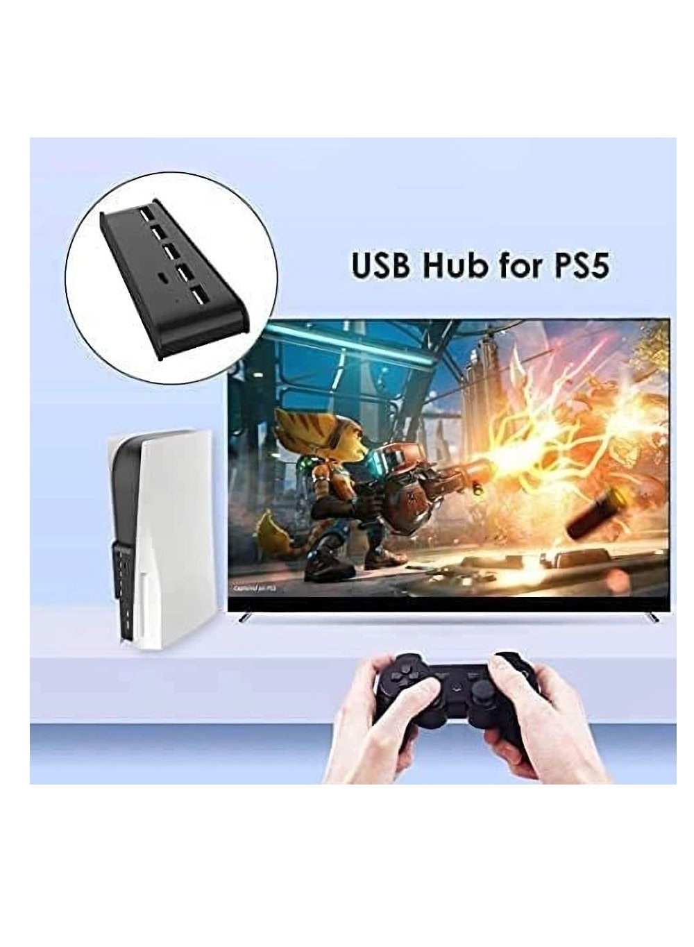5 Ports USB Hub - PS5 Slim 2 Type C + 3 USB-A 2.0