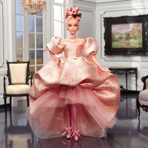 A Tribute to Fashion Doll - Plastic Pink Papillote Curls Floral Jacquard Gown Ages 18+