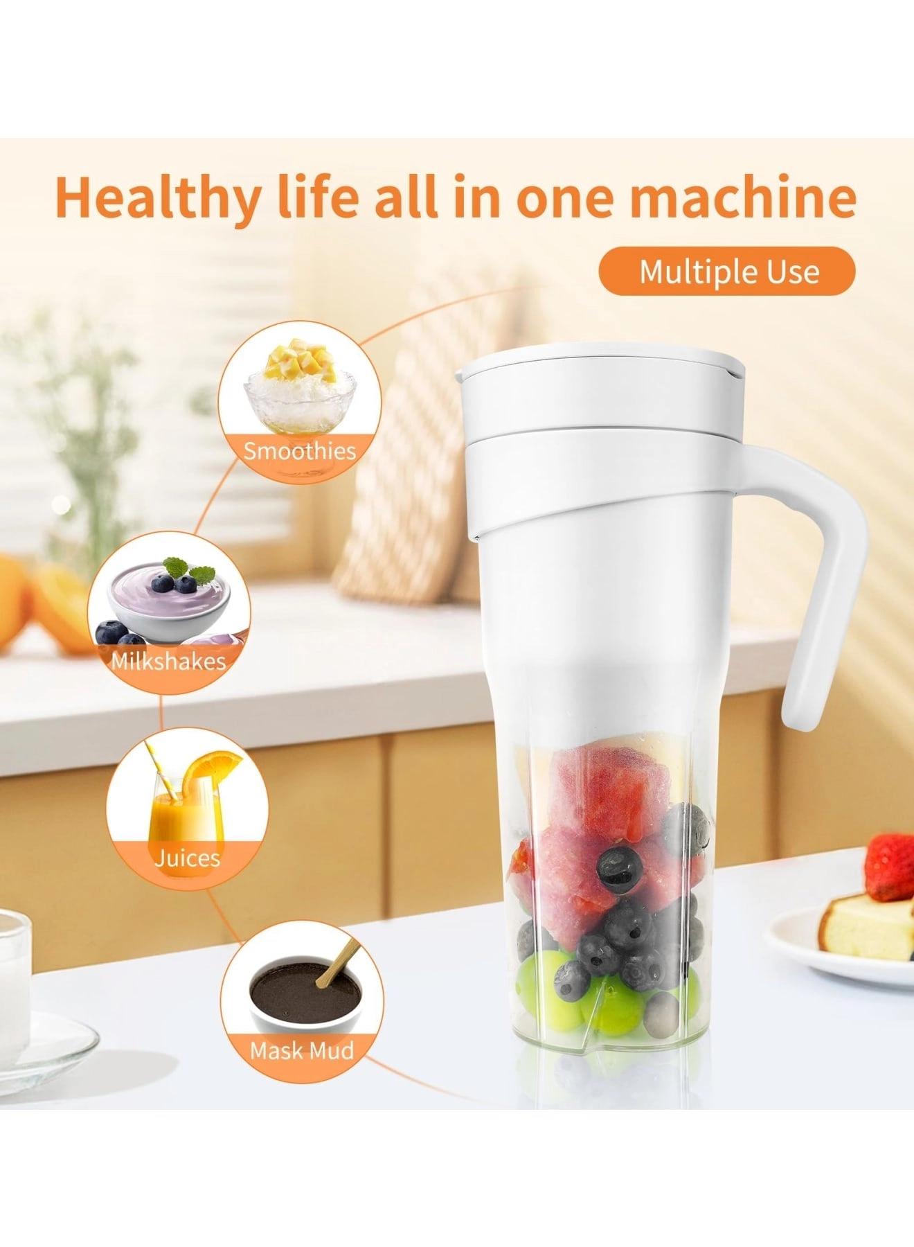 Portable Blender Smoothie Maker - Rechargeable Leakproof Lid Sip Spout