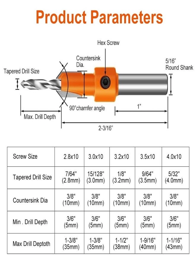 Tapered Countersink Drill Bits - #45 Carbon Steel 10Pcs 8mm