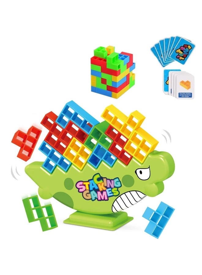 Luckam Tower Balance Game - 64 Blocks 8 Shapes 22 Cards
