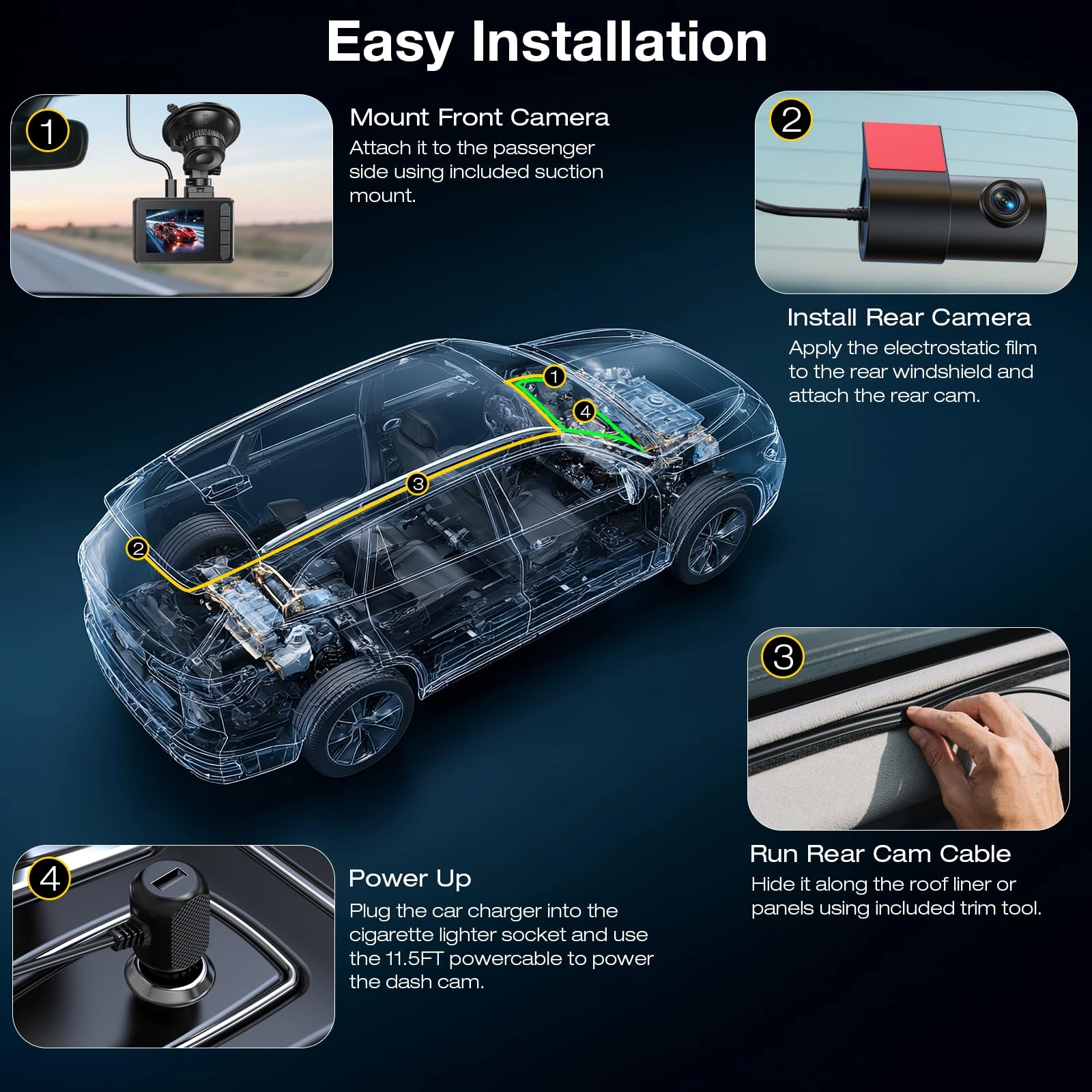 A12 - 4K(30fps) Front Camera + 1080P(25fps) Rear Camera