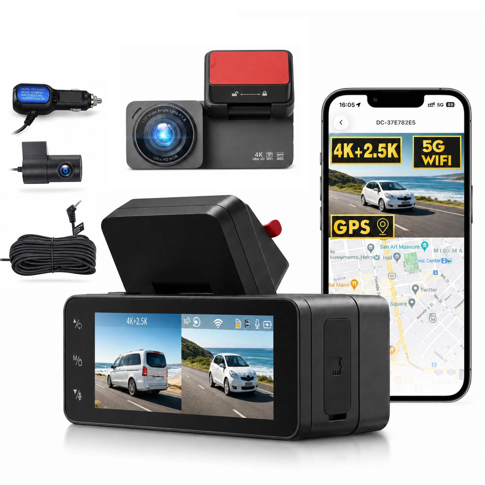 GOHHDL Front & Rear Dash Cam - 4K+2.5K